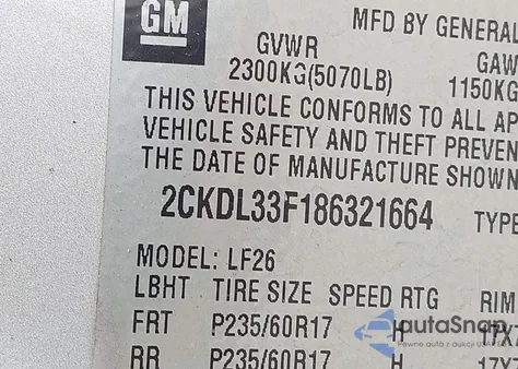 2008 Pontiac Torrent из США, поврежденный, VIN 2CKDL33F186321664